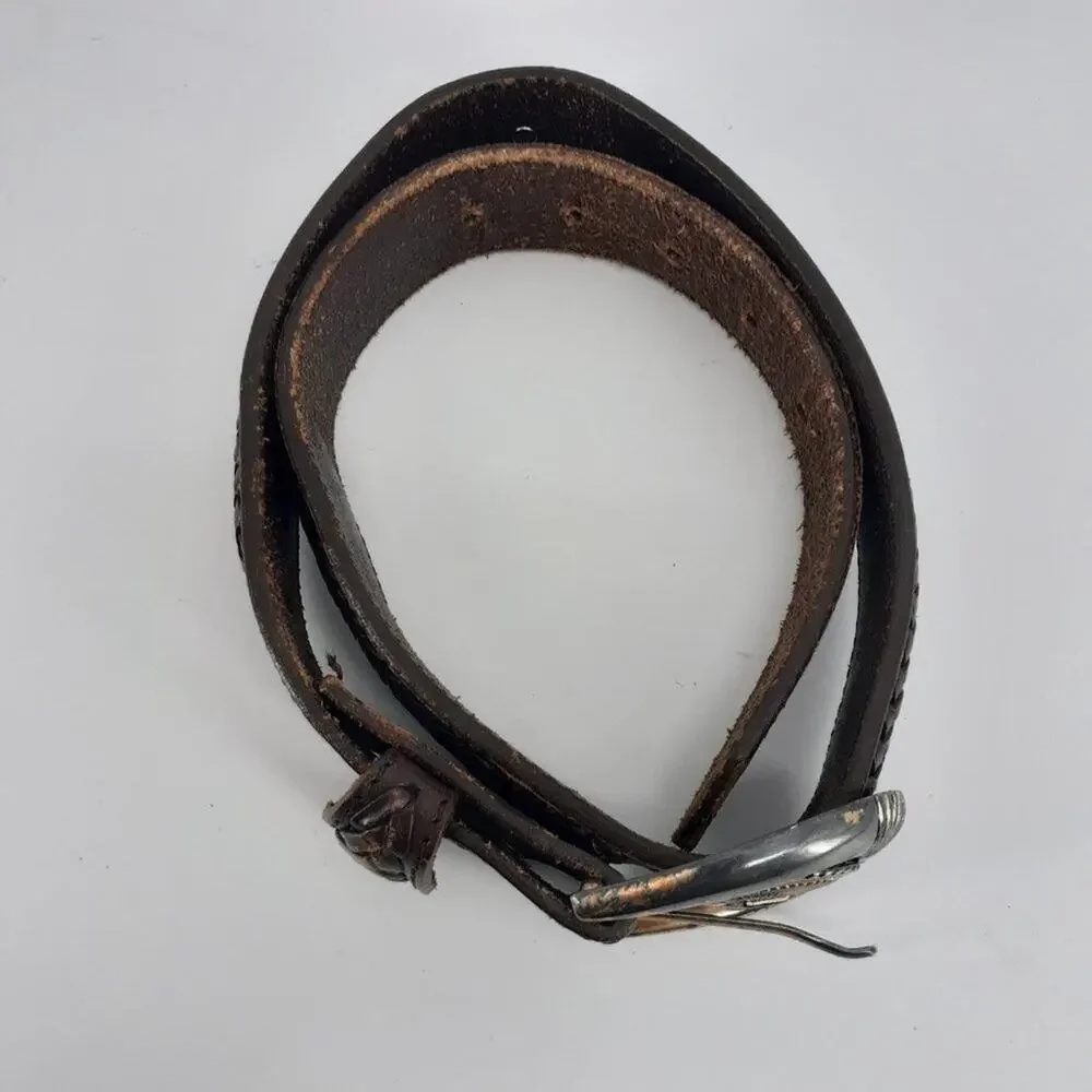 Vintage 1991 Western Rodeo Braided Brown Leather Conchos 28